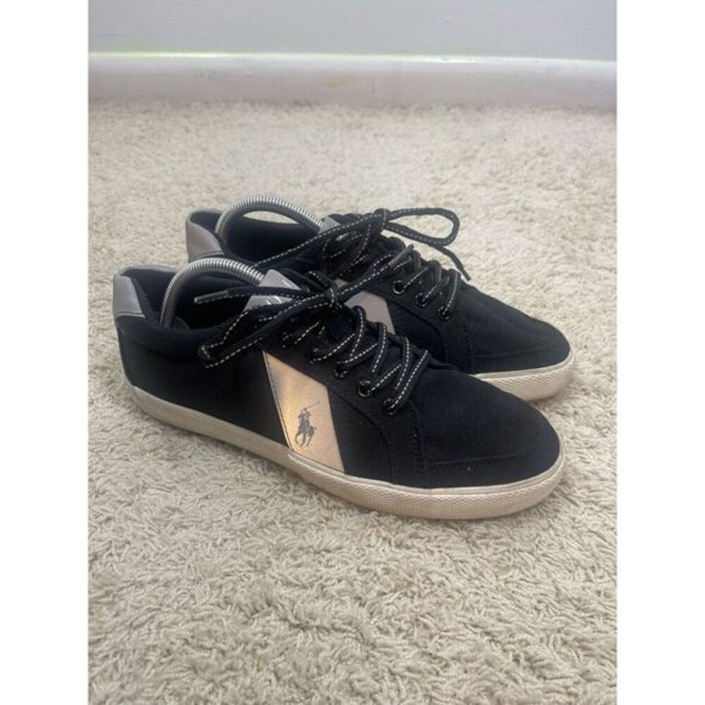 Polo Ralph Lauren Hugh Black Reflective Lace Up Sneakers Shoes Size 9‎ Preppy